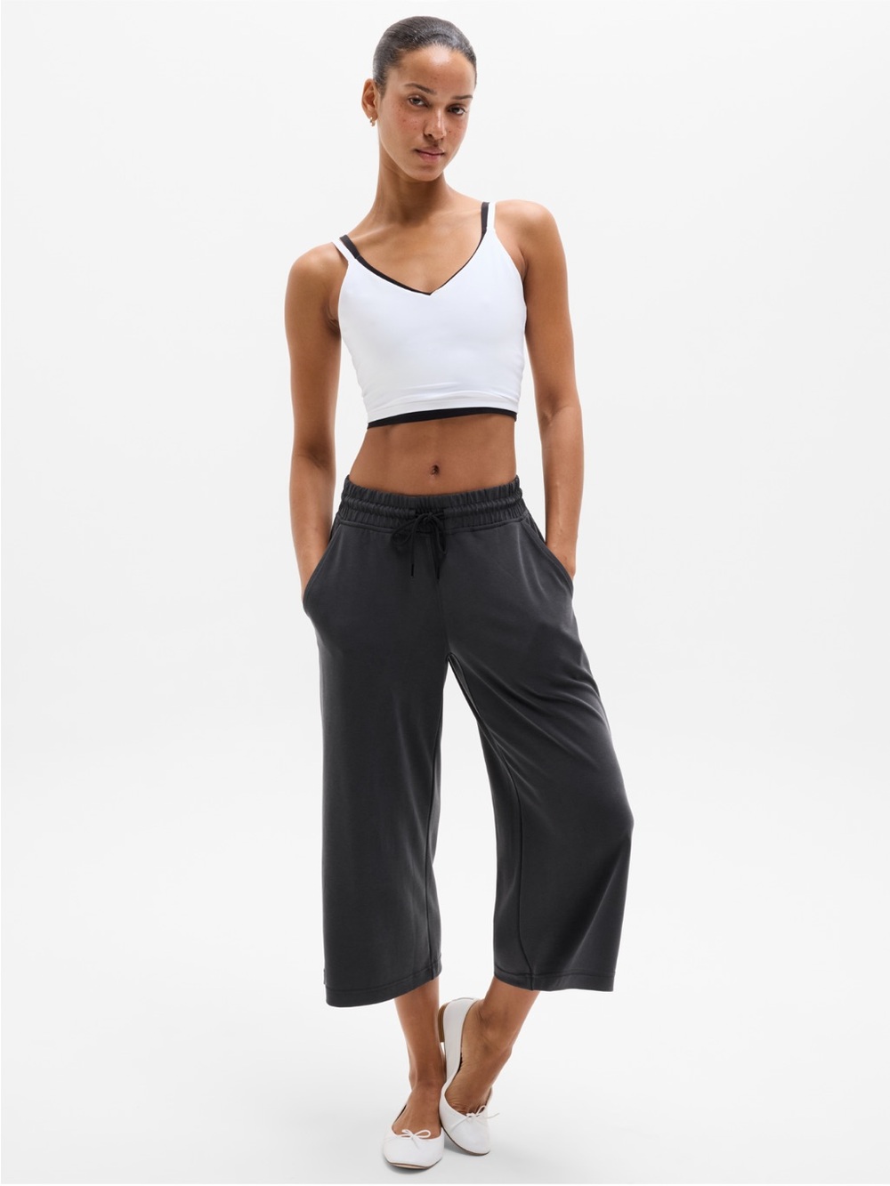 Athleta Seasoft Black Wide-Leg Crops with Drawstring Waist